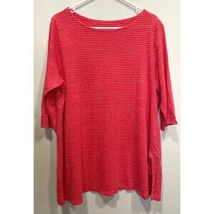 Eileen Fisher 100% Organic Linen Striped Red Pullover Boatneck Top Sz 1X